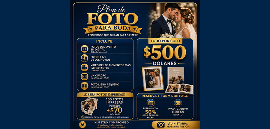 Paquete fotografico para Bodas y 15 Años